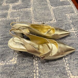 Stuart Weitzman Metallic Gold Sling Back Heels